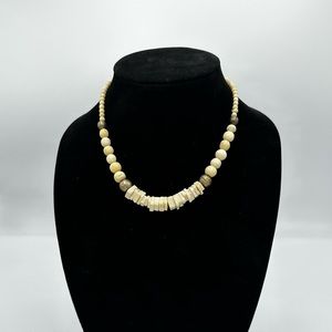 Vintage 60s Bone and Horn Bead Necklace, Brass Hardware